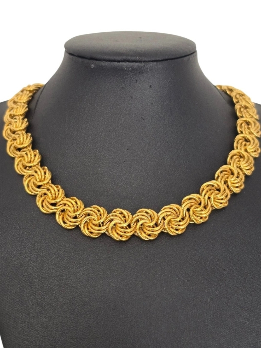 Vintage Byzantine Swirl Knot Link Bold Chunky Necklace Gold-tone Woven Chain 19"